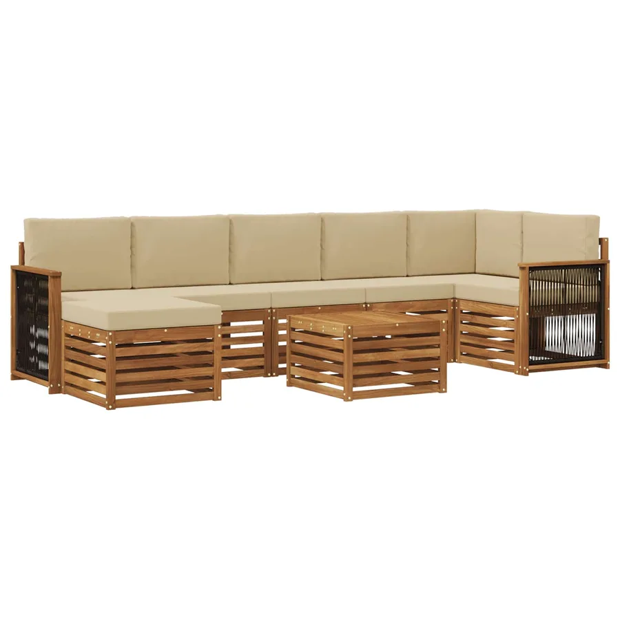 Ensemble de canapés d'extérieur avec coussin 7 pcs Naturel - 2