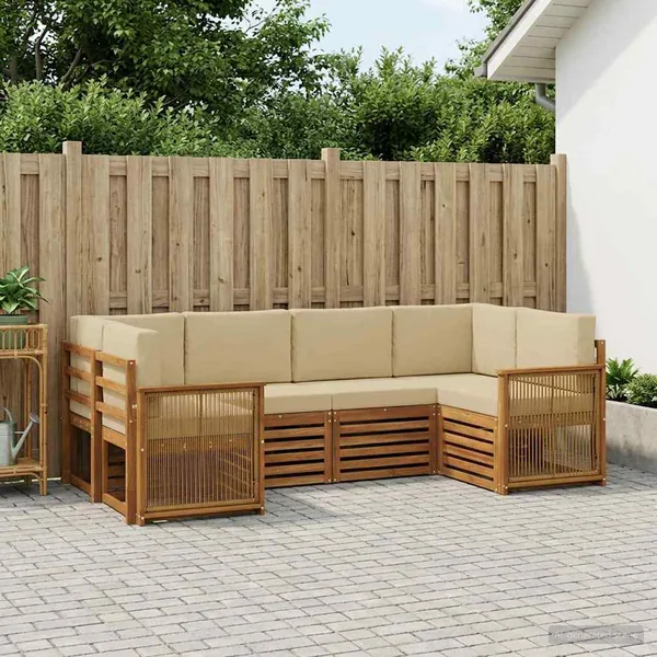 Ensemble de canapé d'angle avec coussin 5 pcs Naturel