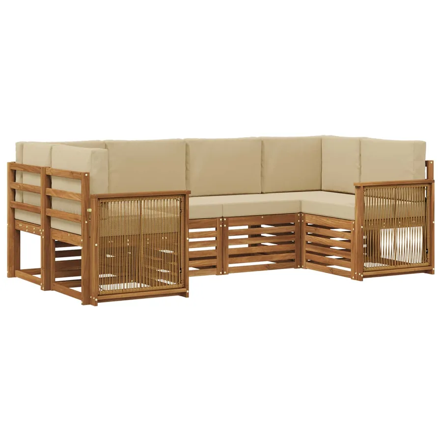 Ensemble de canapé d'angle avec coussin 5 pcs Naturel - 2