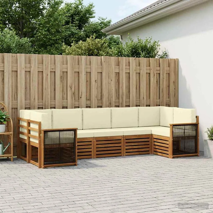 Ensemble de canapé d'angle avec coussin 6 pcs Naturel et Crème