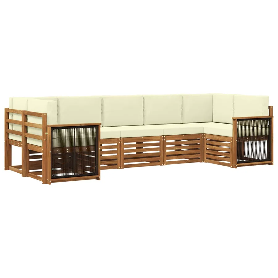Ensemble de canapé d'angle avec coussin 6 pcs Naturel et Crème - 2