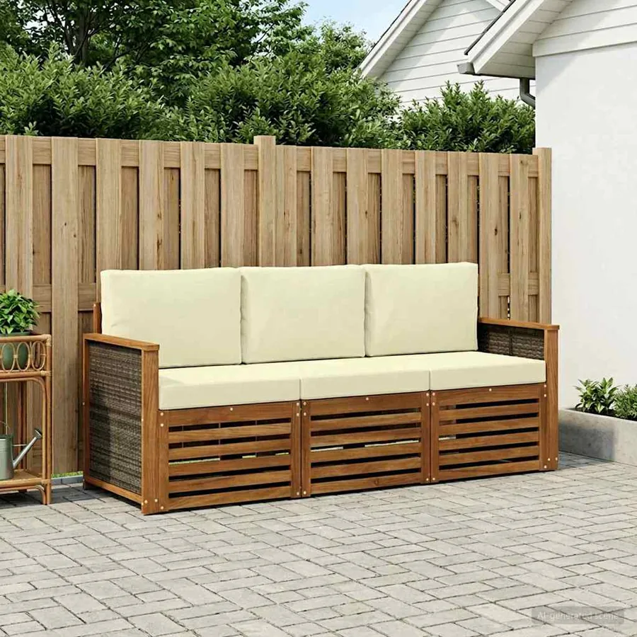 Ensembles de canapés avec coussin 3 pcs Bois d'Acacia Massif
