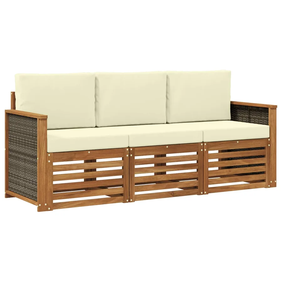 Ensembles de canapés avec coussin 3 pcs Bois d'Acacia Massif - 2