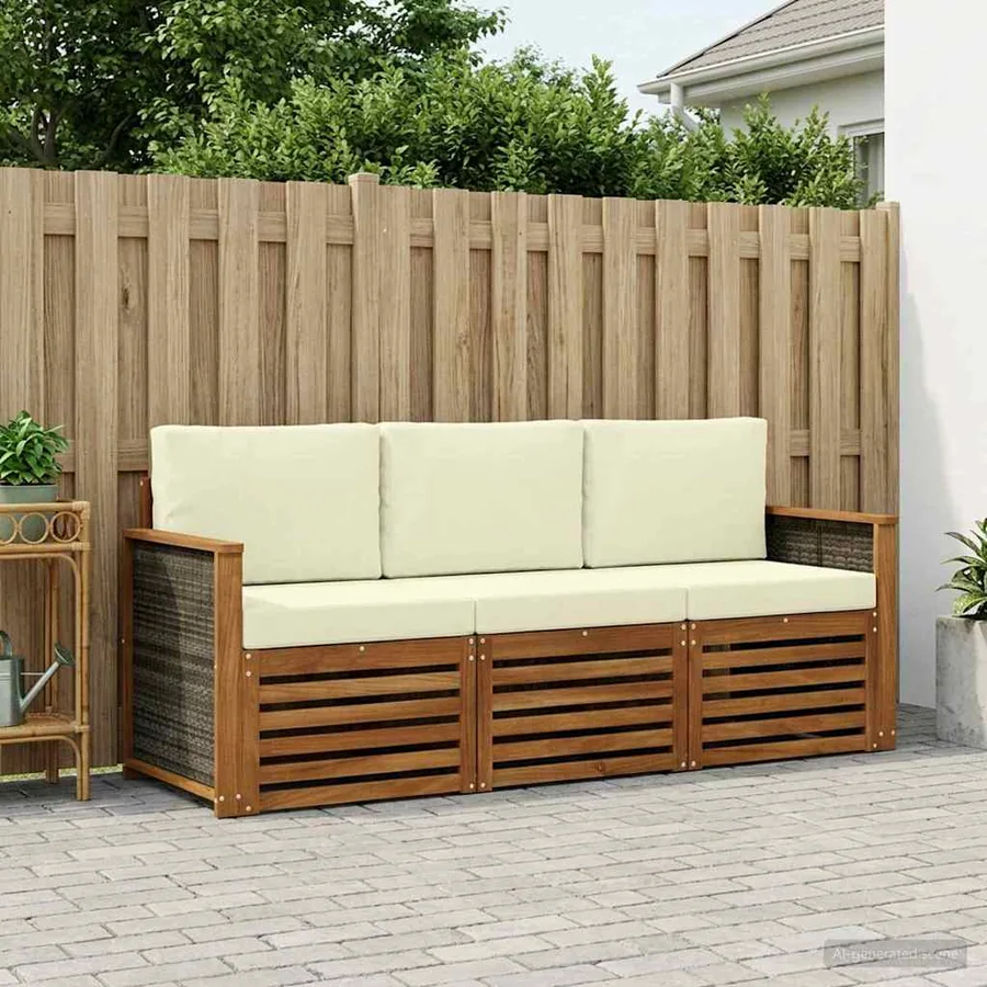 Ensembles de canapés avec coussin 3 pcs Bois d'Acacia Massif - 3