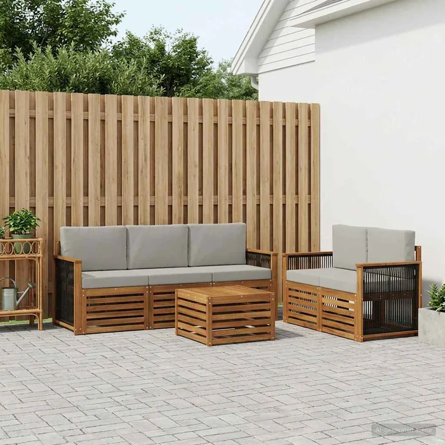 Ensembles de canapés avec coussin 6 pcs Bois d'Acacia Massif