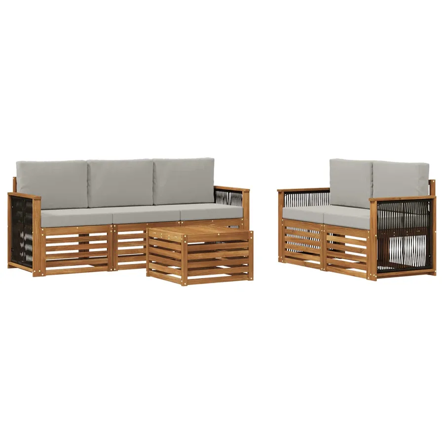 Ensembles de canapés avec coussin 6 pcs Bois d'Acacia Massif - 2