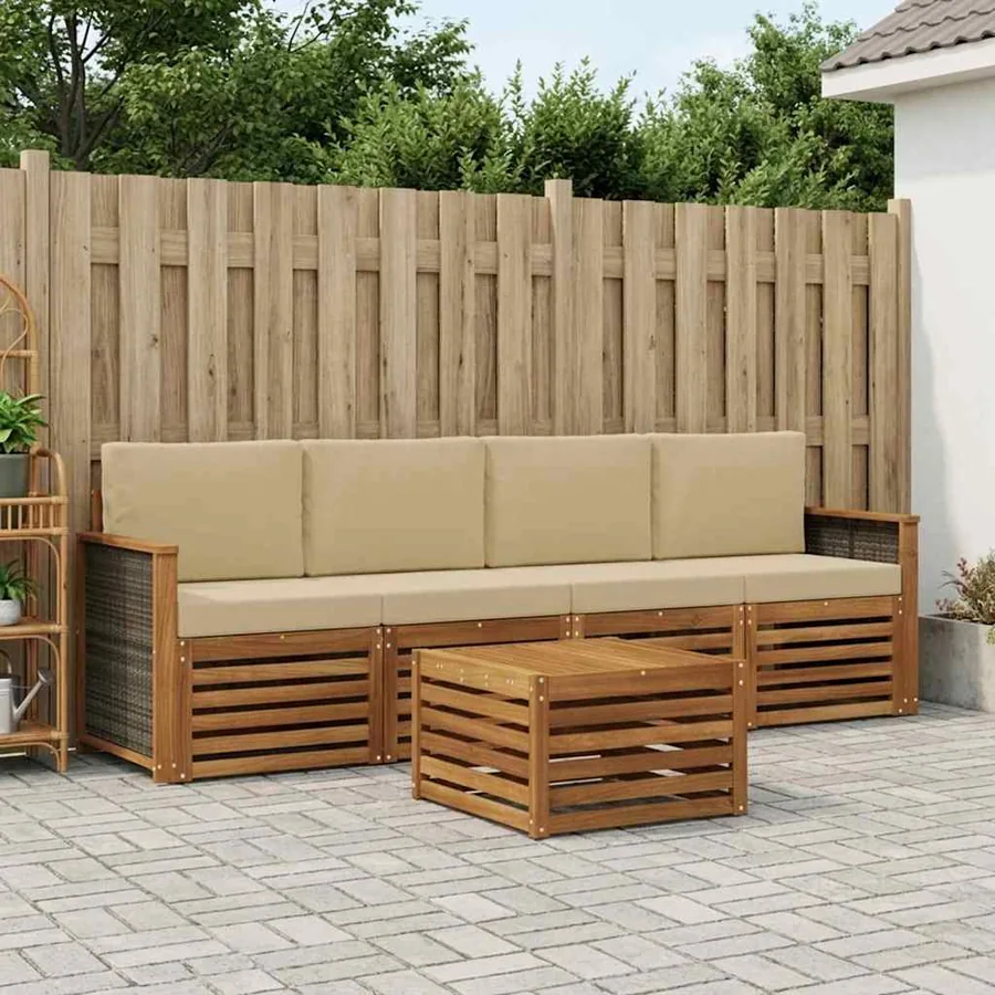 Ensemble de canapés d'extérieur 5 pcs Naturel et Beige