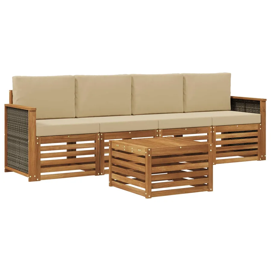 Ensemble de canapés d'extérieur 5 pcs Naturel et Beige - 2