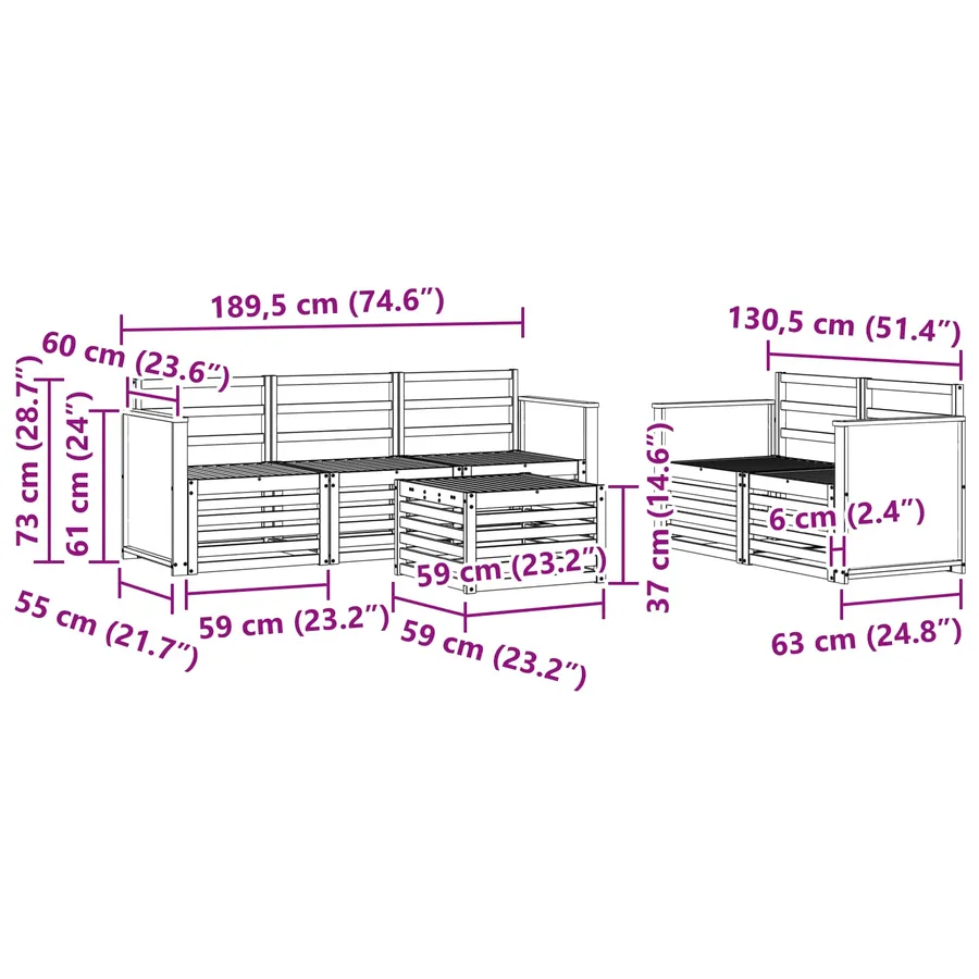 Ensembles de canapés 6 pcs Bois d'Acacia Massif - 7