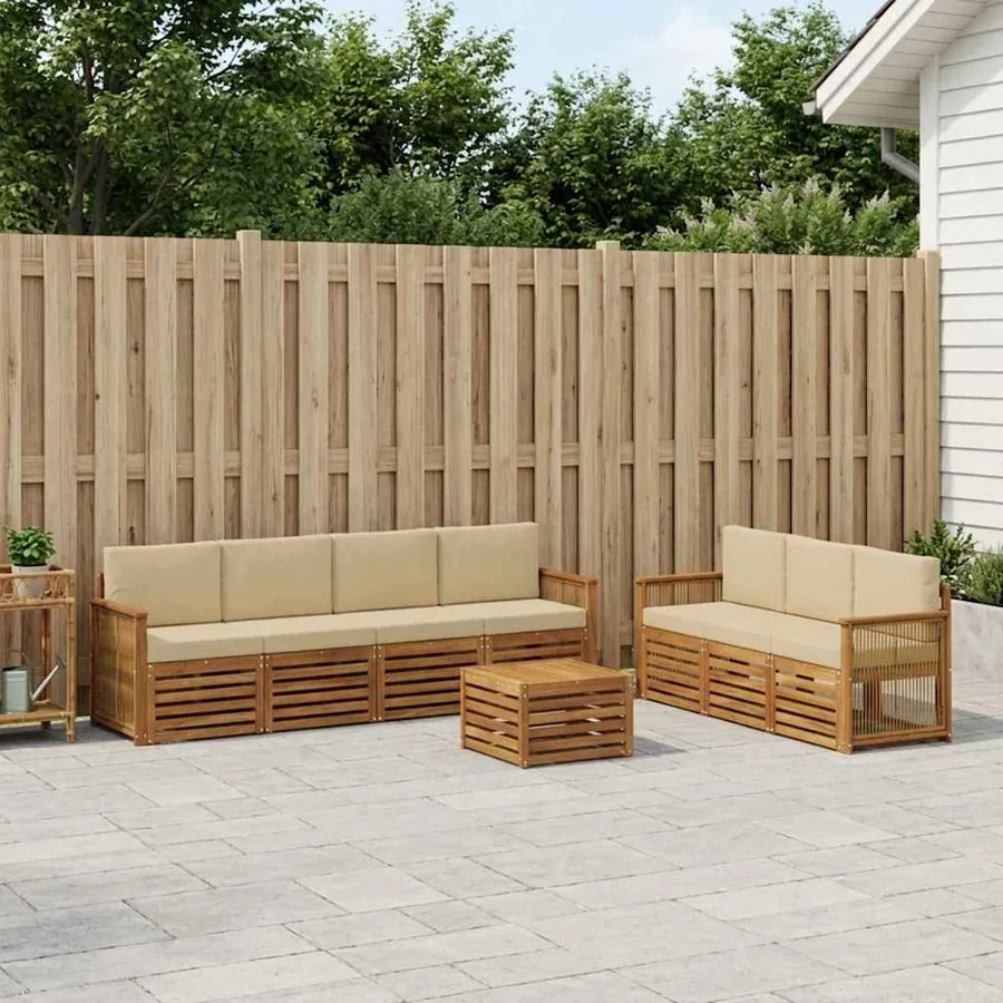 Ensembles de canapés avec coussin 8 pcs Bois d'Acacia Massif