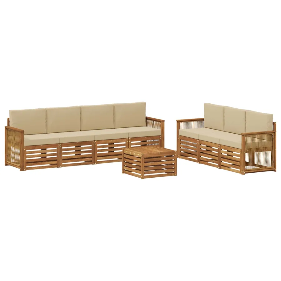 Ensembles de canapés avec coussin 8 pcs Bois d'Acacia Massif - 2