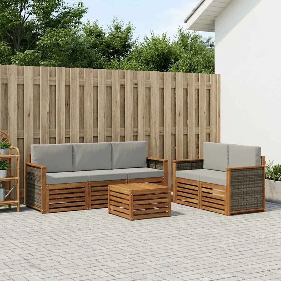 Ensembles de canapés avec coussin 6 pcs Bois d'Acacia Massif