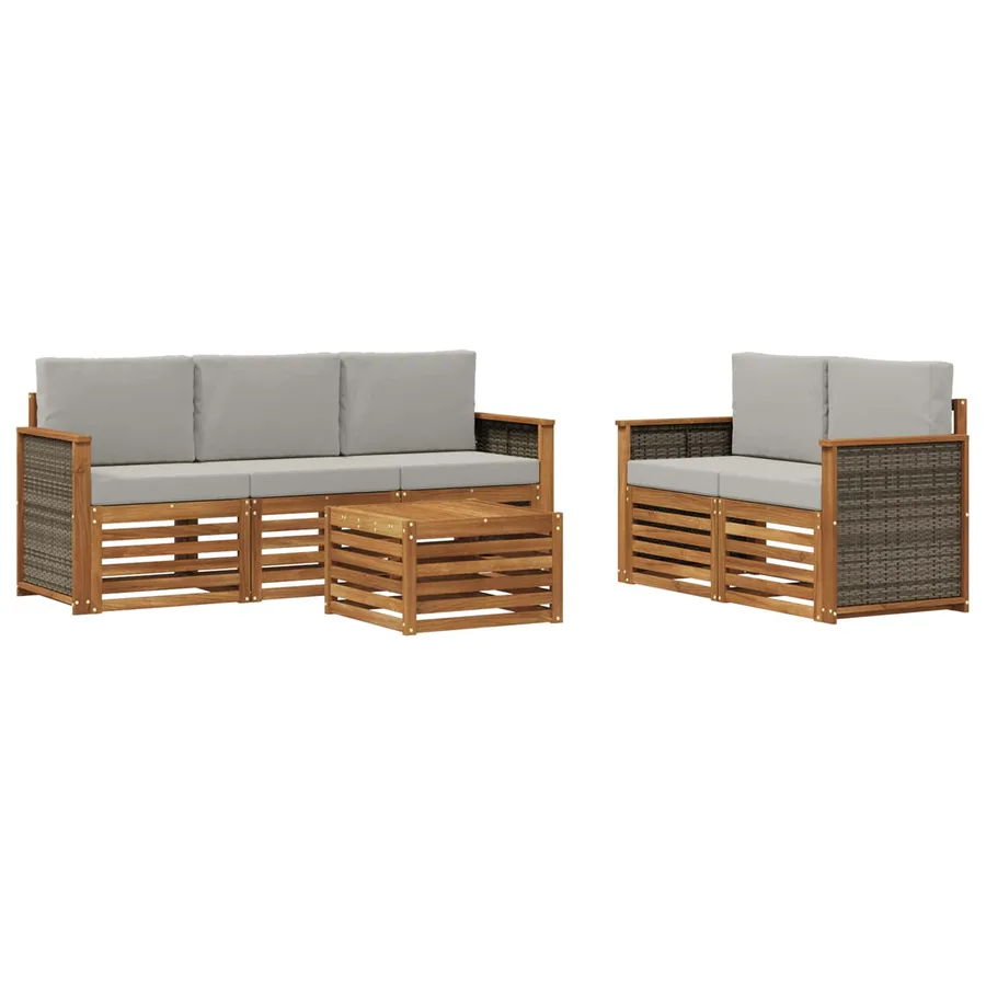 Ensembles de canapés avec coussin 6 pcs Bois d'Acacia Massif - 2