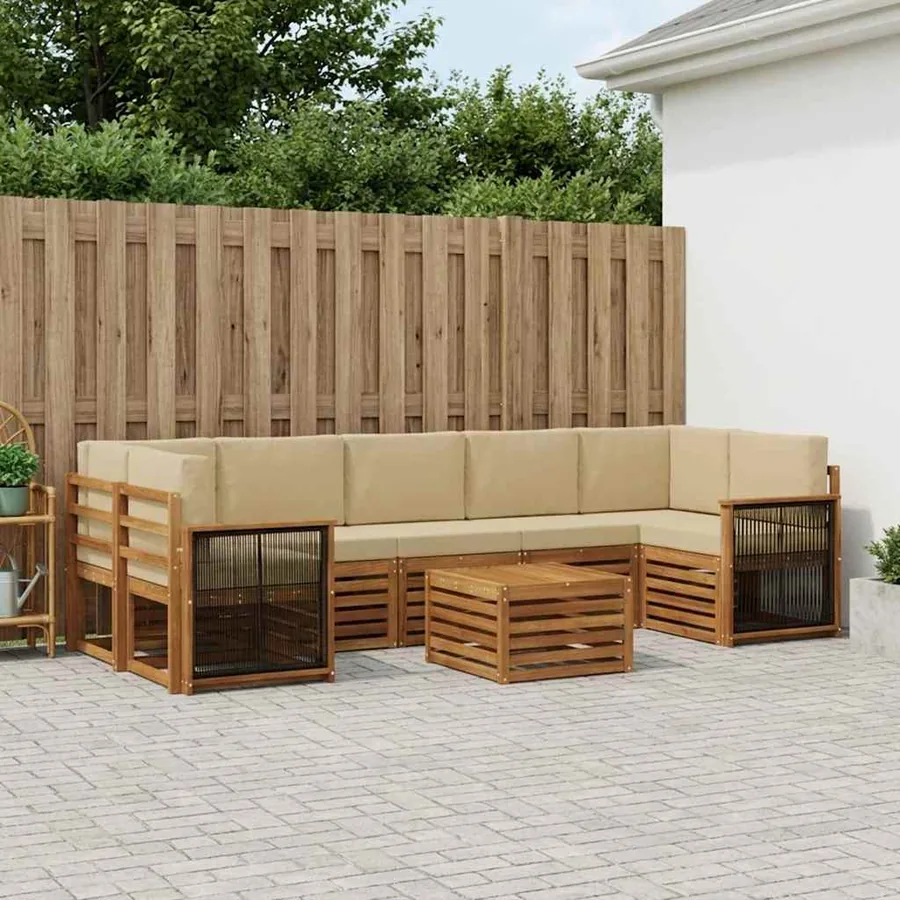 Ensemble de canapés d'extérieur 8 pcs Naturel et Beige