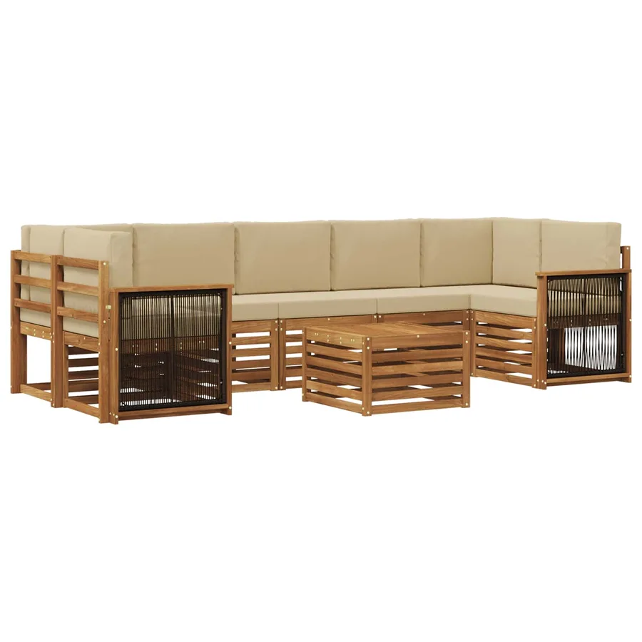 Ensemble de canapés d'extérieur 8 pcs Naturel et Beige - 2