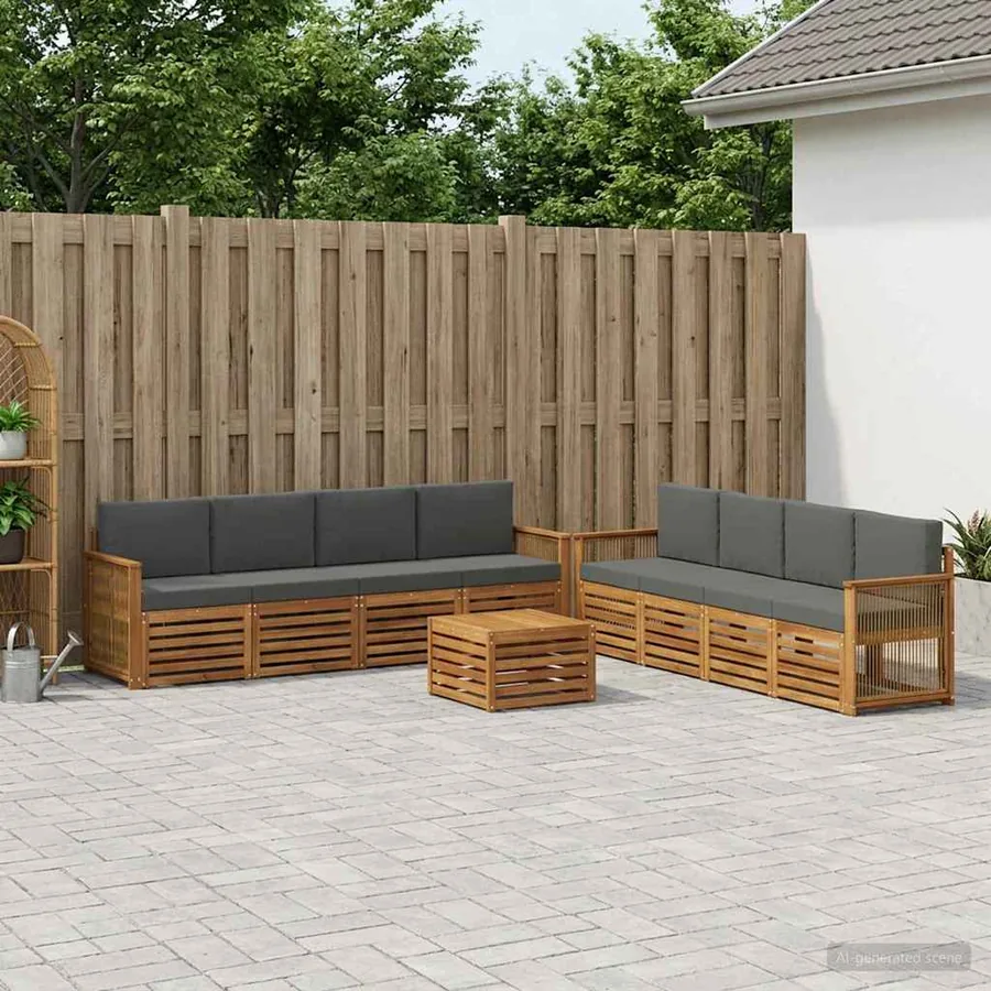 Ensembles de canapés avec coussin 9 pcs Bois d'Acacia Massif