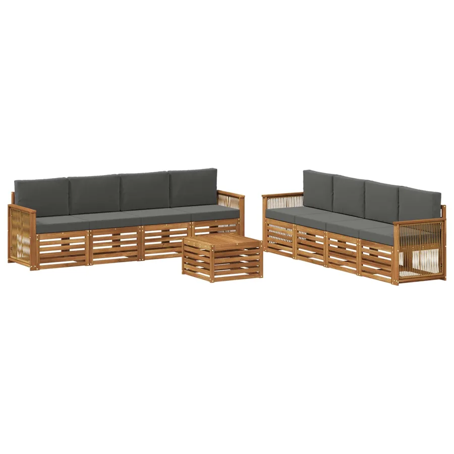 Ensembles de canapés avec coussin 9 pcs Bois d'Acacia Massif - 2