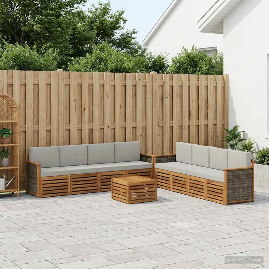 Ensembles de canapés avec coussin 9 pcs Bois d'Acacia Massif