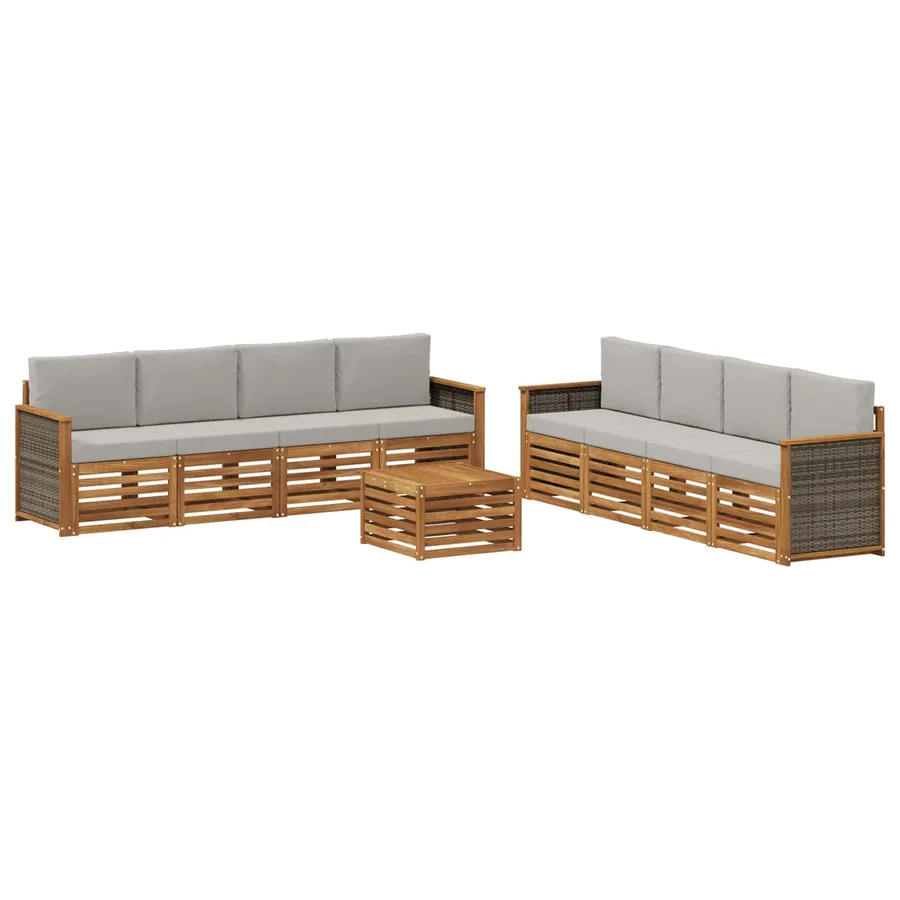 Ensembles de canapés avec coussin 9 pcs Bois d'Acacia Massif - 2