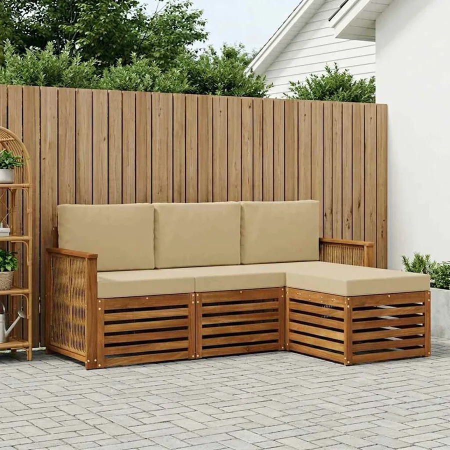 Ensemble de canapés d'extérieur 4 pcs Naturel et Beige