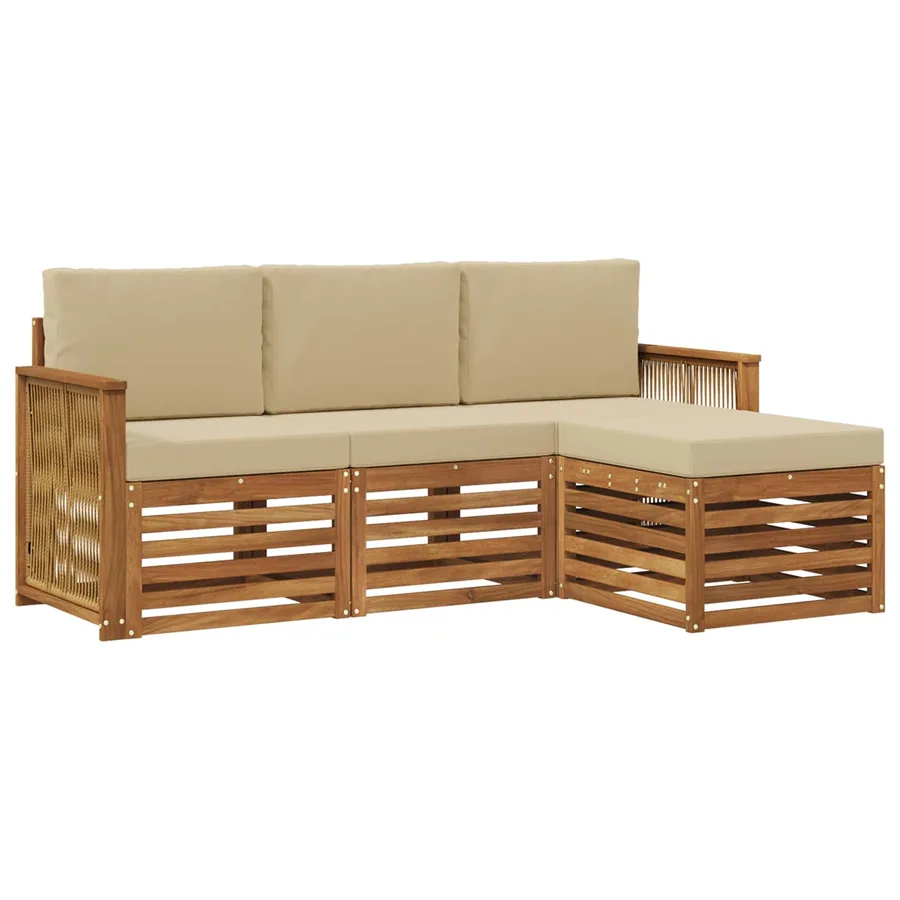 Ensemble de canapés d'extérieur 4 pcs Naturel et Beige - 2