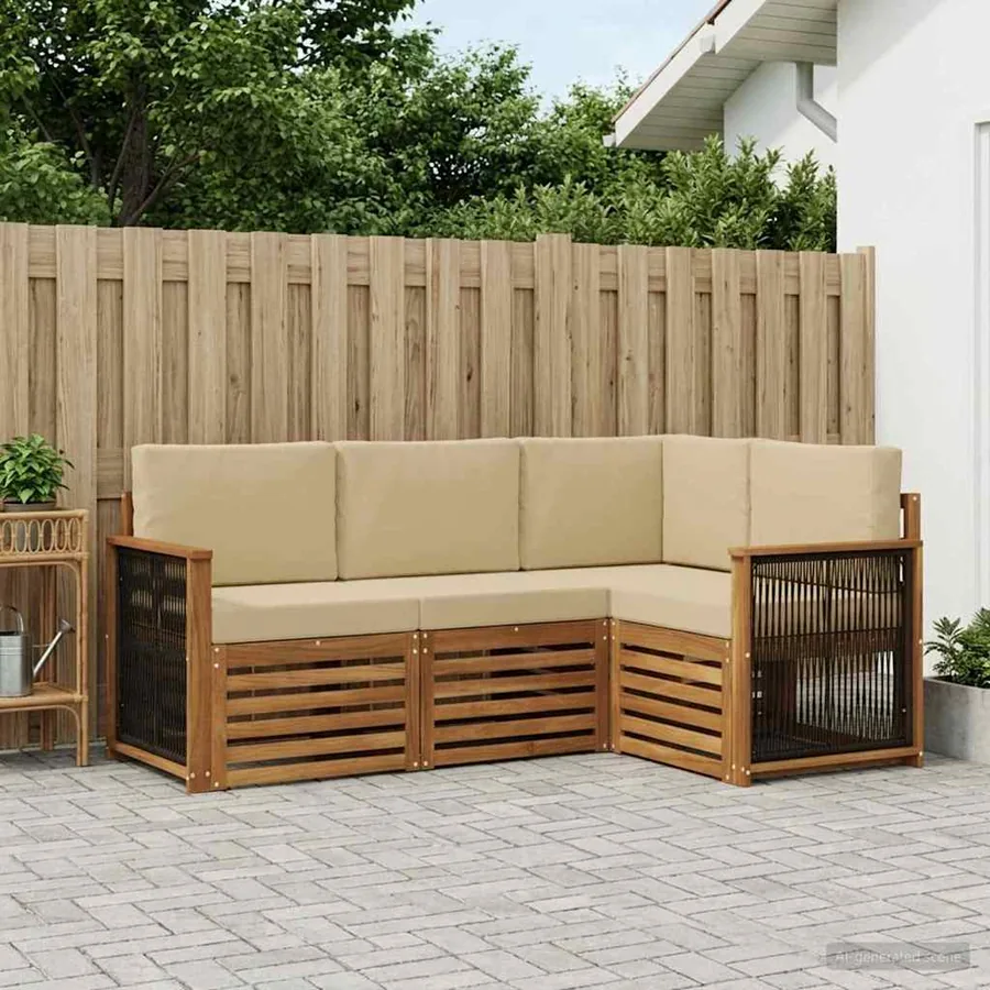 Ensembles de canapés avec coussin 4 pcs Bois d'Acacia Massif