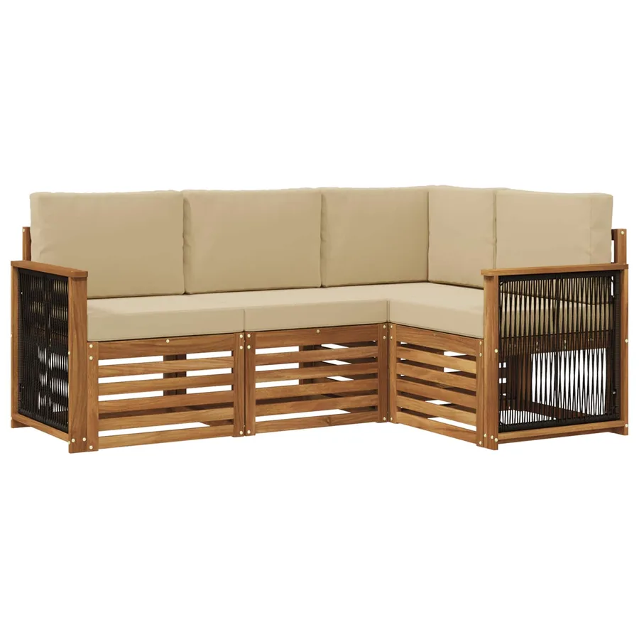 Ensembles de canapés avec coussin 4 pcs Bois d'Acacia Massif - 2