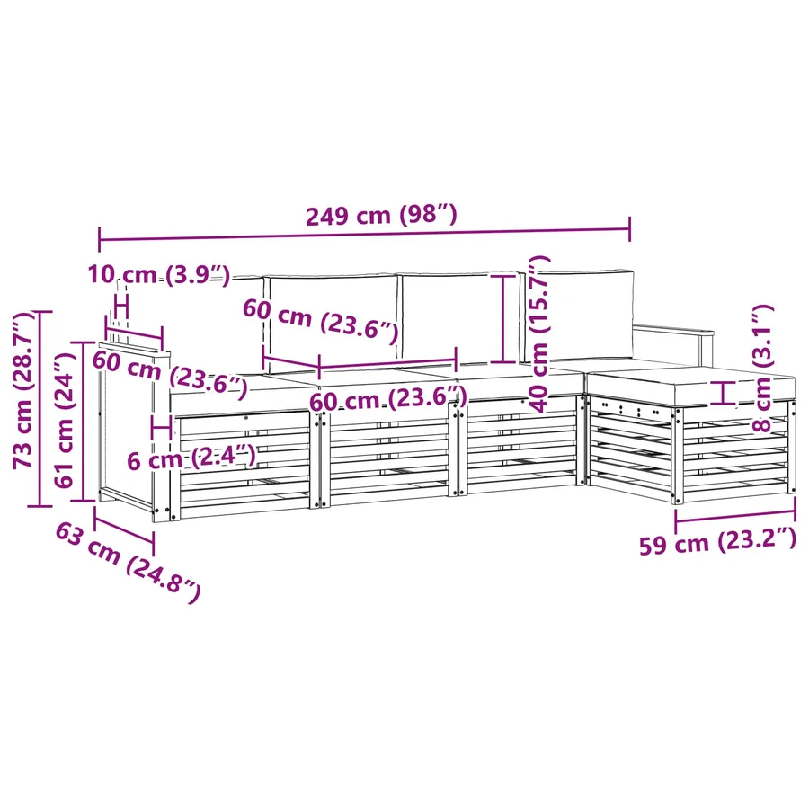 Ensemble de canapés d'extérieur 5 pcs Naturel et Anthracite - 6