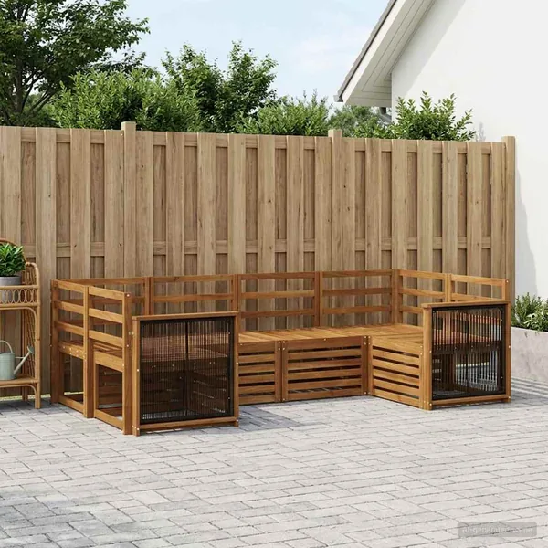 Ensemble de canapé d'angle 5 pcs Naturel Bois d'Acacia Massif