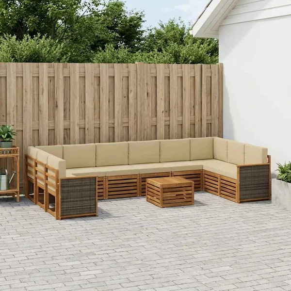 Ensemble de canapés d'extérieur avec coussin 8 pcs Naturel