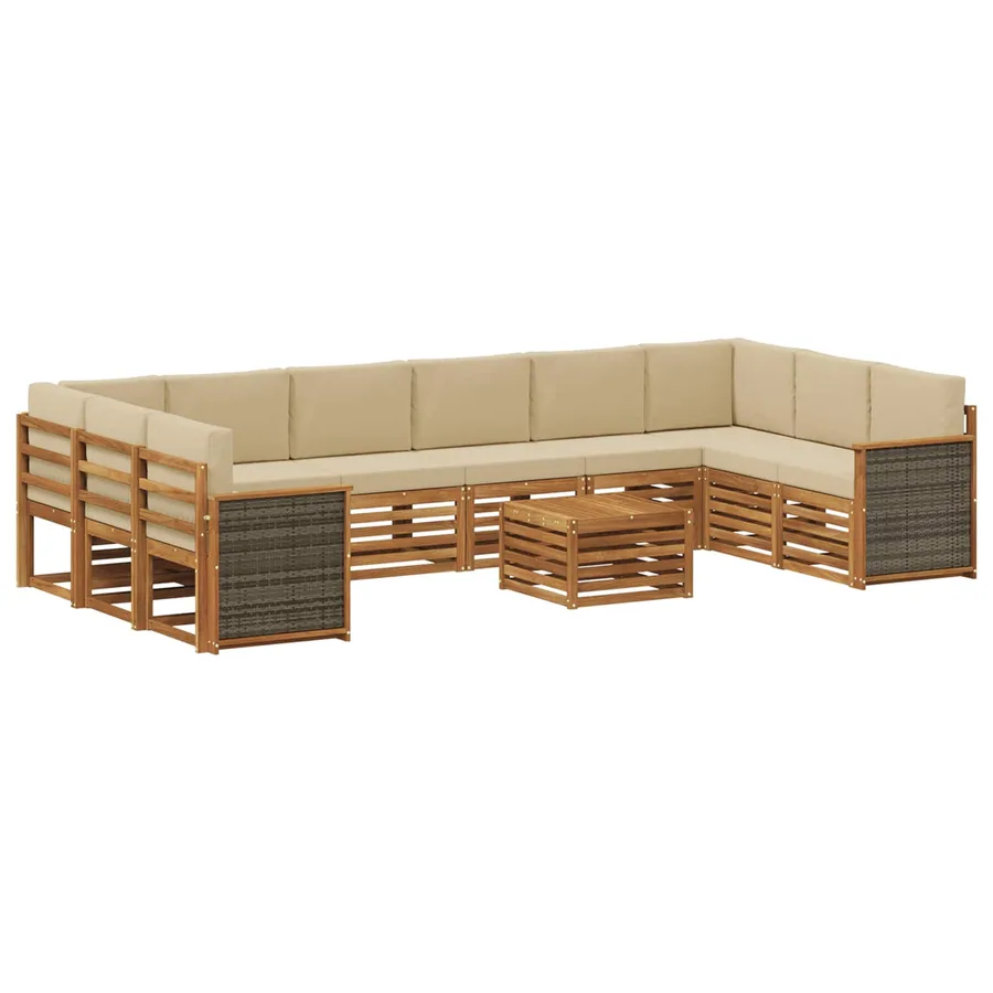 Ensemble de canapés d'extérieur avec coussin 8 pcs Naturel - 2