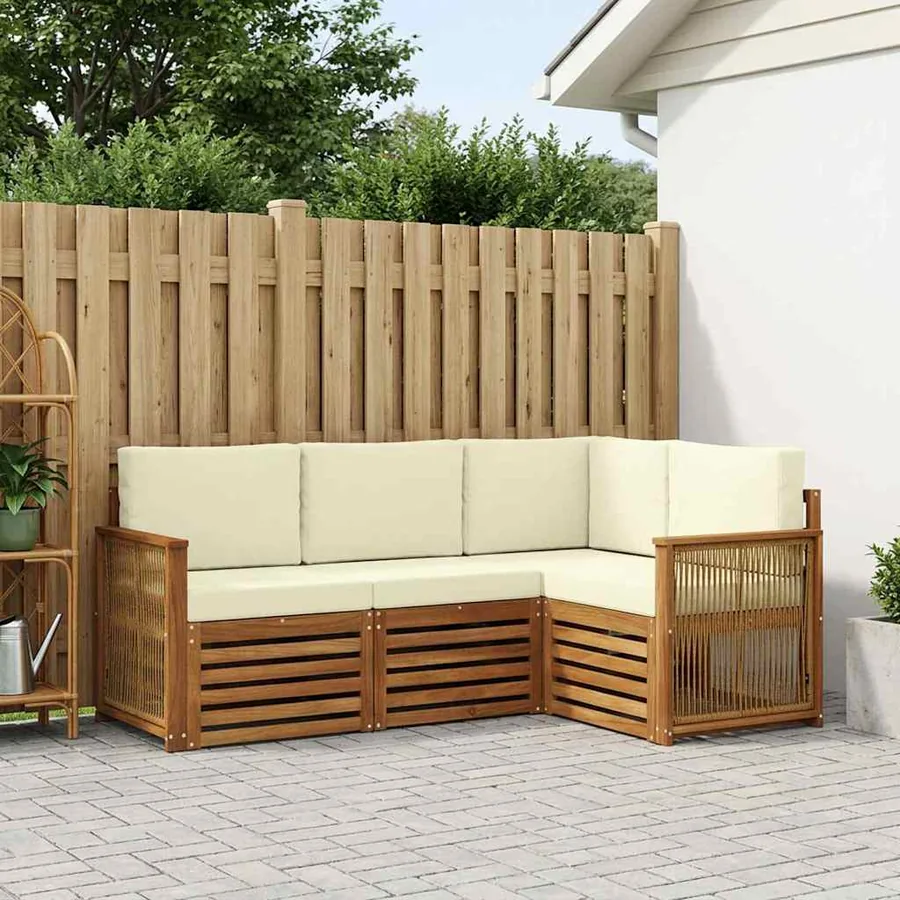 Ensembles de canapés avec coussin 4 pcs Bois d'Acacia Massif
