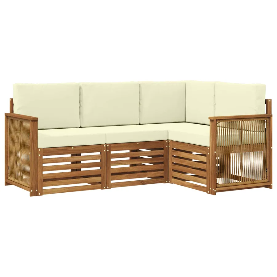 Ensembles de canapés avec coussin 4 pcs Bois d'Acacia Massif - 2