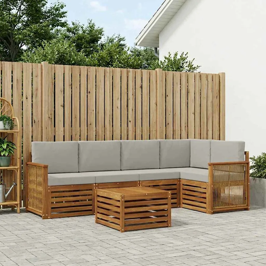 Ensemble de canapé d'angle 5 pcs Naturel et gris clair