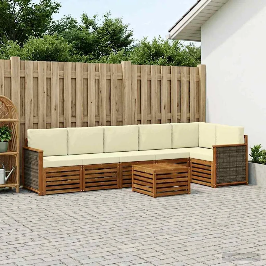 Ensemble de canapé d'angle avec coussin 6 pcs Naturel et Crème