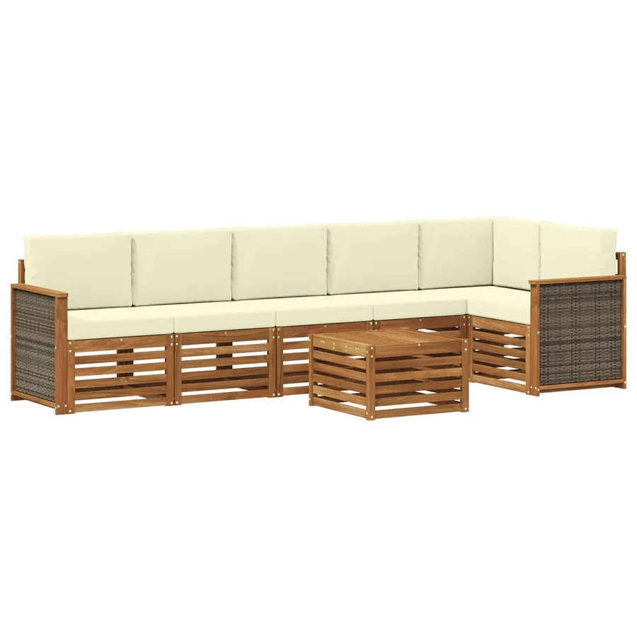 Ensemble de canapé d'angle avec coussin 6 pcs Naturel et Crème - 2
