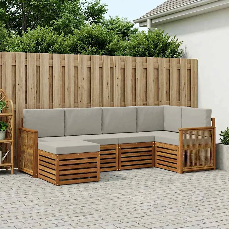 Ensemble de canapé d'angle 5 pcs Naturel et gris clair