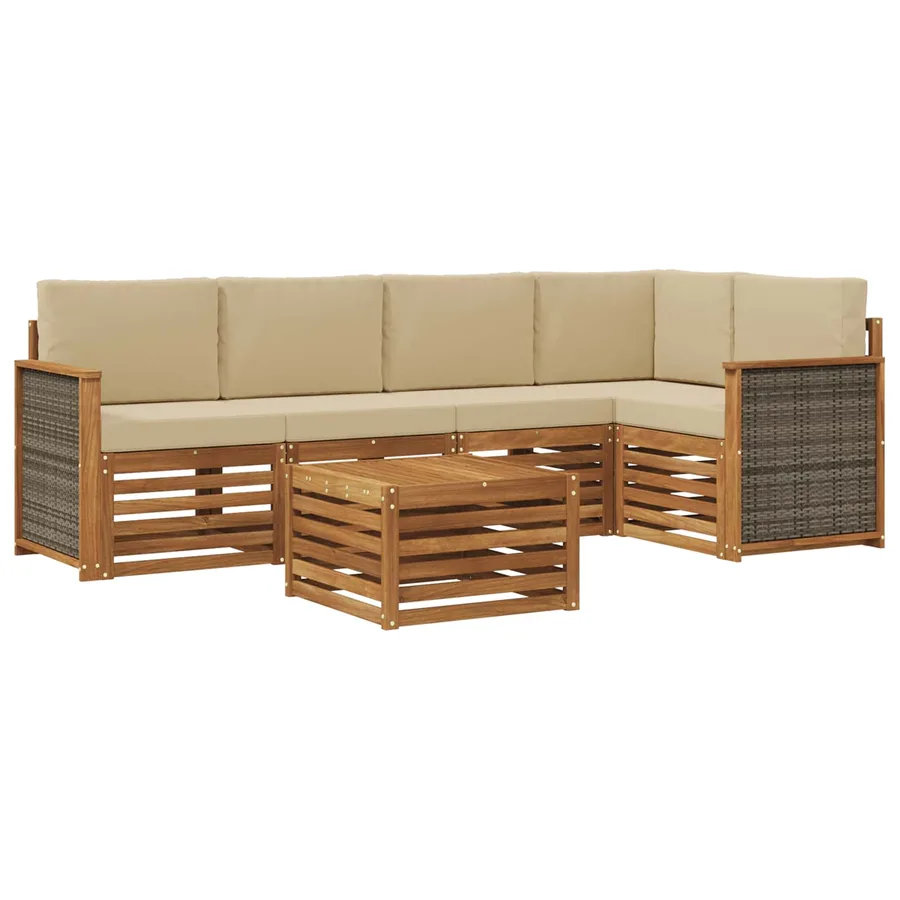 Ensemble de canapé d'angle avec coussin 5 pcs Naturel - 2