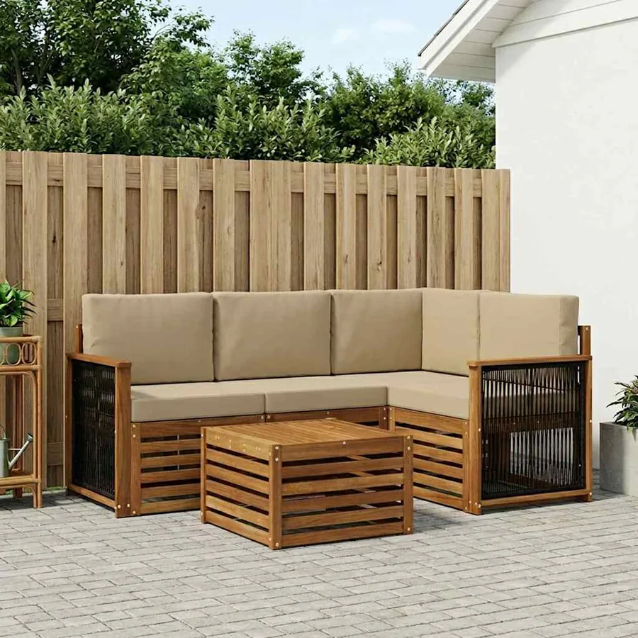 Ensemble de canapés d'extérieur 5 pcs Naturel et Beige