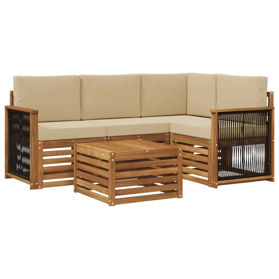 Ensemble de canapés d'extérieur 5 pcs Naturel et Beige - 2