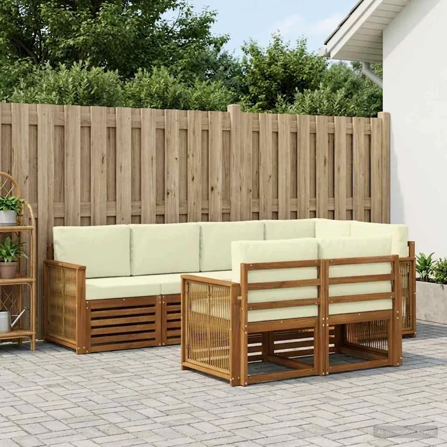 Ensemble de canapé d'angle avec coussin 6 pcs Naturel et Crème