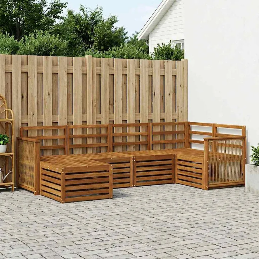 Ensemble de canapé d'angle 5 pcs Naturel Bois d'Acacia Massif