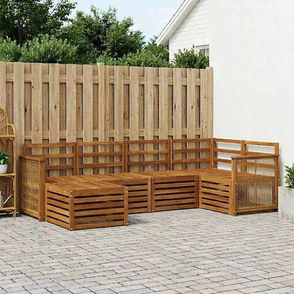 Ensemble de canapé d'angle 5 pcs Naturel Bois d'Acacia Massif