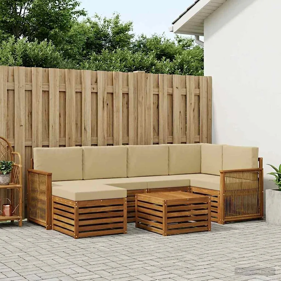 Ensemble de canapé d'angle avec coussin 6 pcs Naturel