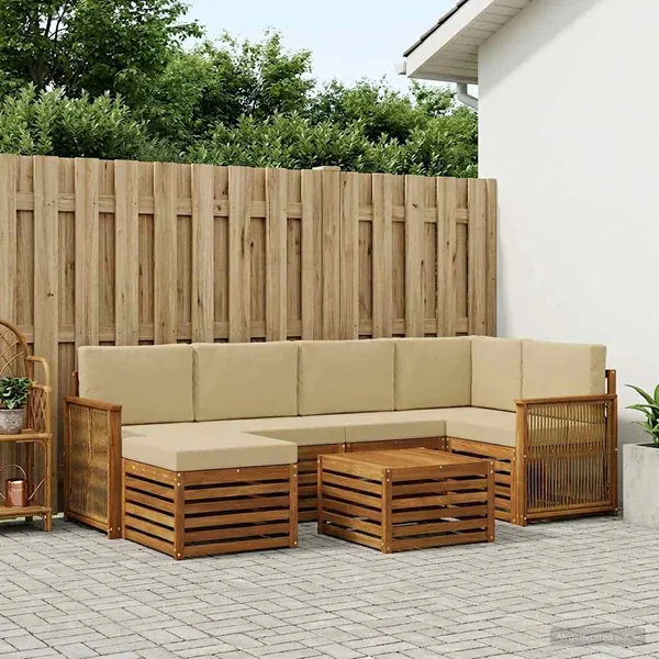 Ensemble de canapé d'angle avec coussin 6 pcs Naturel