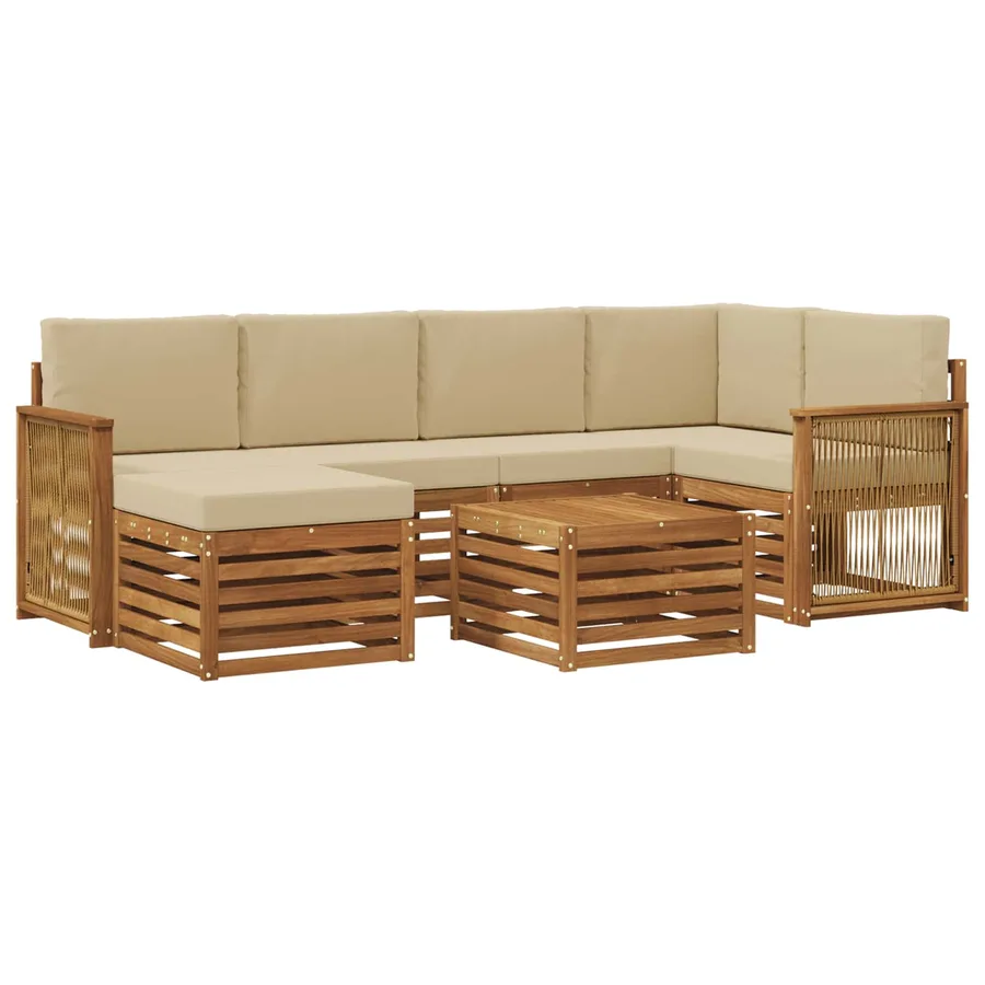 Ensemble de canapé d'angle avec coussin 6 pcs Naturel - 2