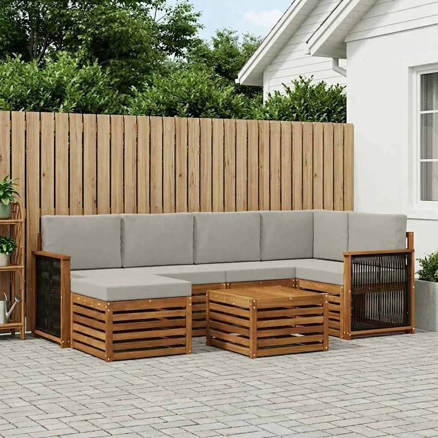 Ensemble de canapé d'angle 6 pcs Naturel et gris clair