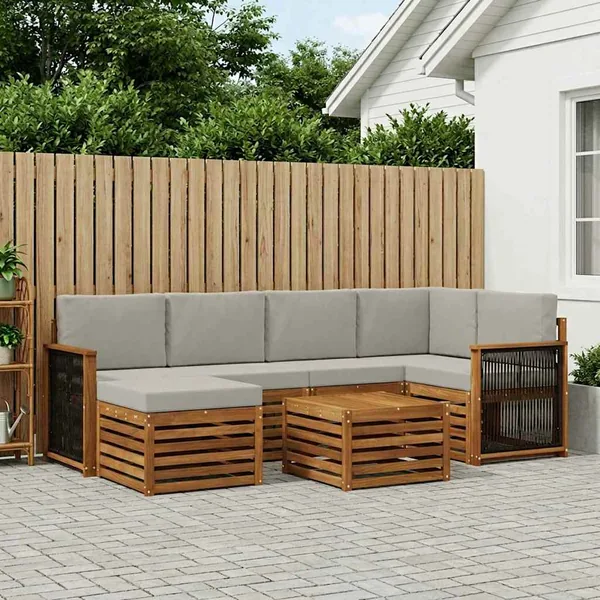 Ensemble de canapé d'angle 6 pcs Naturel et gris clair