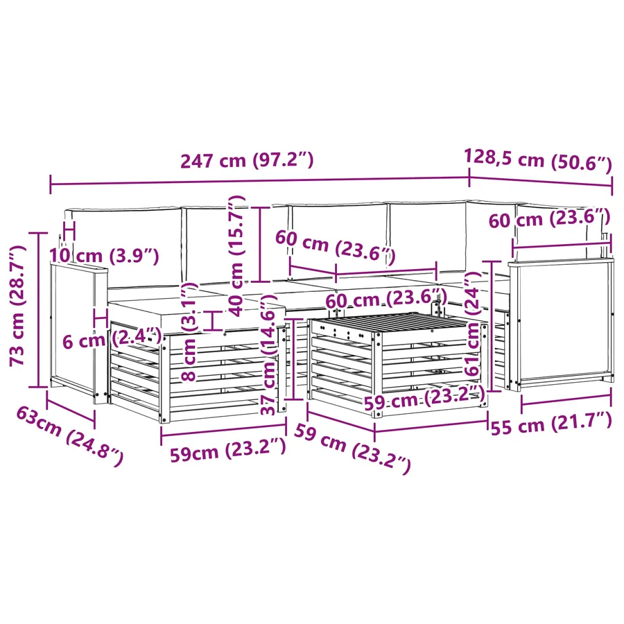 Ensemble de canapé d'angle 6 pcs Naturel et gris clair - 8