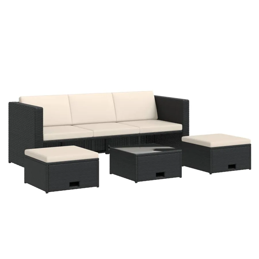 Salon de jardin 4 pcs avec coussins Résine tressée Noir - 2